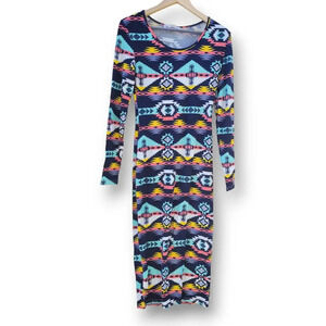 Say What? Women's Bodycon Aztec print long sleeves bodycon Dress - small